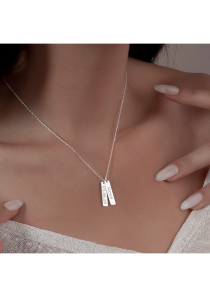 Kişiye Özel Isim-Tarih Ikili Kolye ,925 Ayar Gümüş Kolye, Gümüş, Rose Gold, Altın Kaplama Kolye fırsatları