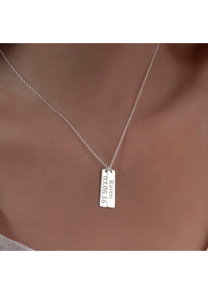Kişiye Özel Isim-Tarih Ikili Kolye ,925 Ayar Gümüş Kolye, Gümüş, Rose Gold, Altın Kaplama Kolye indirimleri
