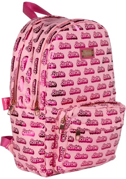 Barbie Parlak Desenli Büyük Boy 4 Bölmeli Cepli Çocuk Okul Sırt Çantası Pembe