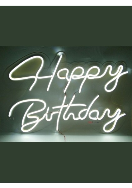 Dila Moda Happy Birthday Yazılı Dekoratif Neon LED Tablo - Beyaz - 60CMX40CM- Tamamen El Işçiliği - Dilaneon -