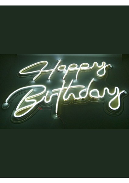 Dila Moda Happy Birthday Yazılı Dekoratif Neon LED Tablo - Beyaz - 60CMX40CM- Tamamen El Işçiliği - Dilaneon -