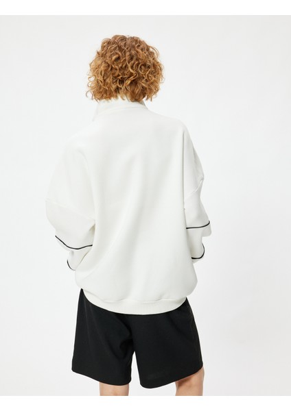 Oversize Sweatshirt Yarım Fermuarlı Kolej Baskılı Şardonlu fırsatları