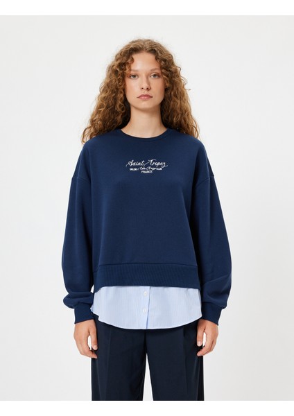 Oversize Sweatshirt Bisiklet Yaka Sloganlı Kumaş Detaylı modelleri