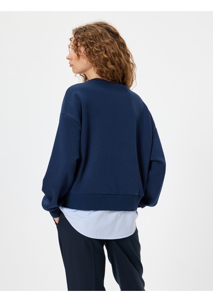 Oversize Sweatshirt Bisiklet Yaka Sloganlı Kumaş Detaylı fırsatları