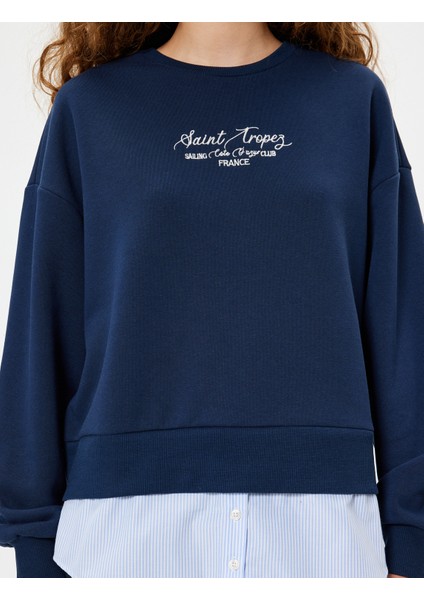 Oversize Sweatshirt Bisiklet Yaka Sloganlı Kumaş Detaylı indirimleri