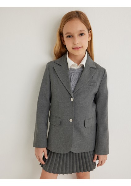 Blazer Ceket Klasik Yaka Cep Detaylı Uzun Kollu Düğmeli