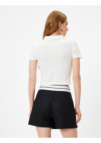 Polo Crop Tişört Yarım Fermuar Detaylı Kısa Kollu Dokulu fırsatları