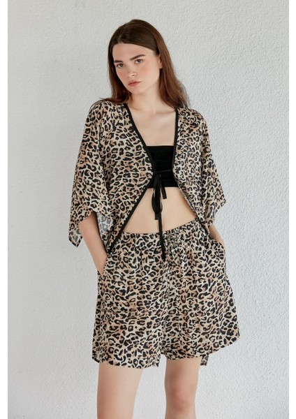 Leopar Desenli Kimono