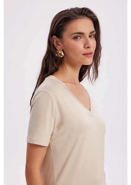 Super Soft V Yaka Kısa Kol Tişört modelleri