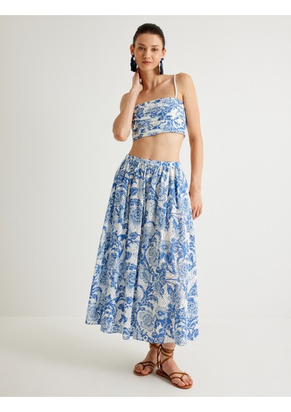 x Melis Ağazat - Çiçekli Fisto Crop Büstiyer Ince Askılı Slim Fit