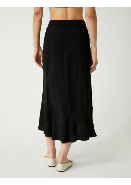 x Melis Ağazat Kruvaze Midi Boy Etek Asimetrik Fırfırlı Viskon Rahat Kalıp fırsatları