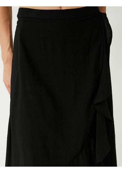 x Melis Ağazat Kruvaze Midi Boy Etek Asimetrik Fırfırlı Viskon Rahat Kalıp indirimleri