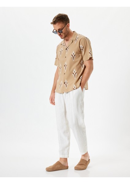 Kısa Kollu Gömlek Etnik Desenli Pamuklu