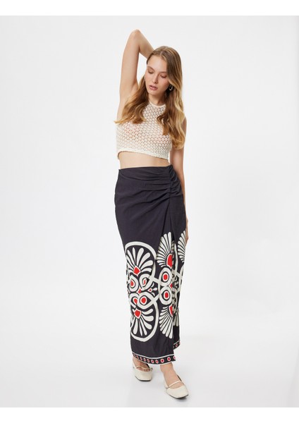 x Melis Ağazat Midi Boy Çiçekli Etek Kruvaze Yırtmaçlı Viskon Kumaş fiyatları