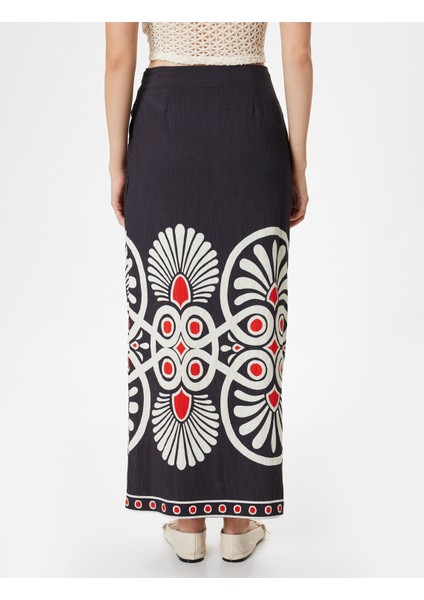 x Melis Ağazat Midi Boy Çiçekli Etek Kruvaze Yırtmaçlı Viskon Kumaş fırsatları