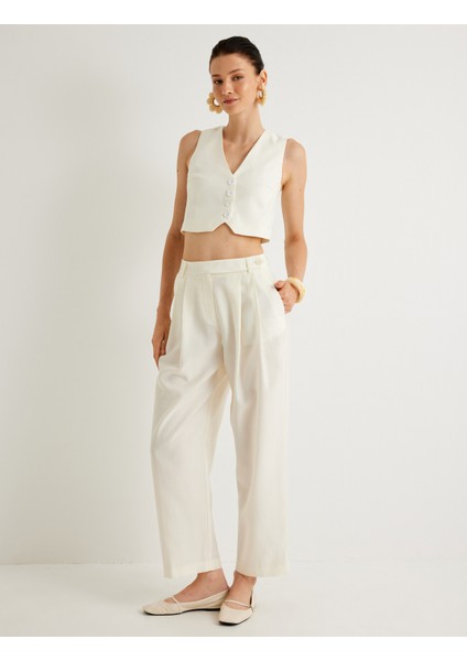 x Melis Ağazat - Crop Yelek V Yaka Tencel™ Kumaş