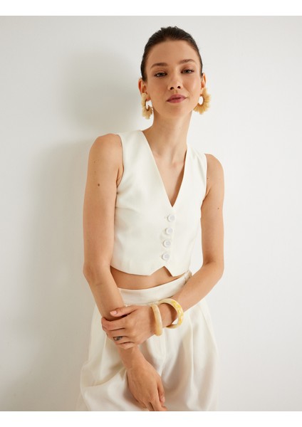 x Melis Ağazat - Crop Yelek V Yaka Tencel™ Kumaş fiyatları