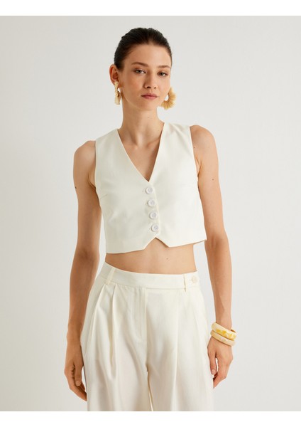 x Melis Ağazat - Crop Yelek V Yaka Tencel™ Kumaş modelleri