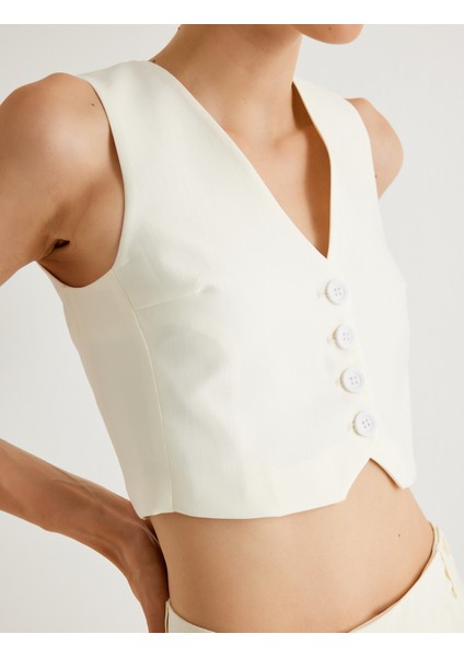 x Melis Ağazat - Crop Yelek V Yaka Tencel™ Kumaş indirimleri