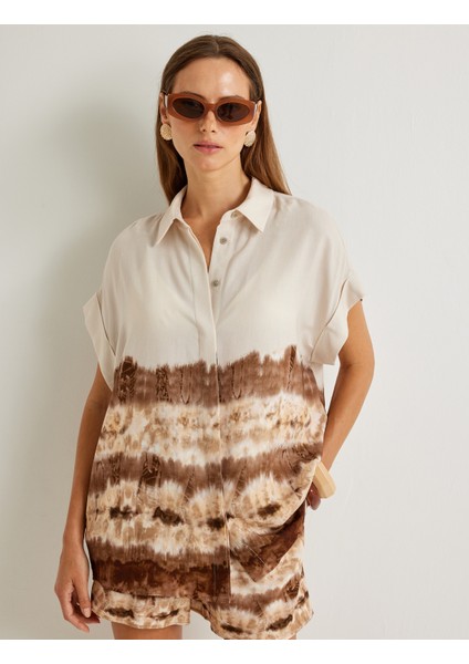 x Şahika Ercümen - Keten Karışımlı Gömlek Batik Desenli Kısa Kollu modelleri