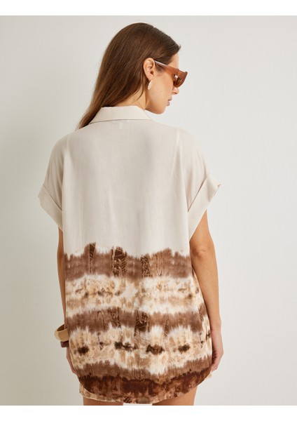x Şahika Ercümen - Keten Karışımlı Gömlek Batik Desenli Kısa Kollu fırsatları