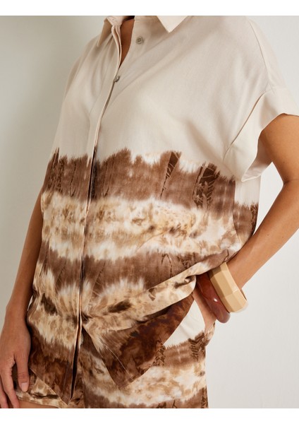 x Şahika Ercümen - Keten Karışımlı Gömlek Batik Desenli Kısa Kollu indirimleri