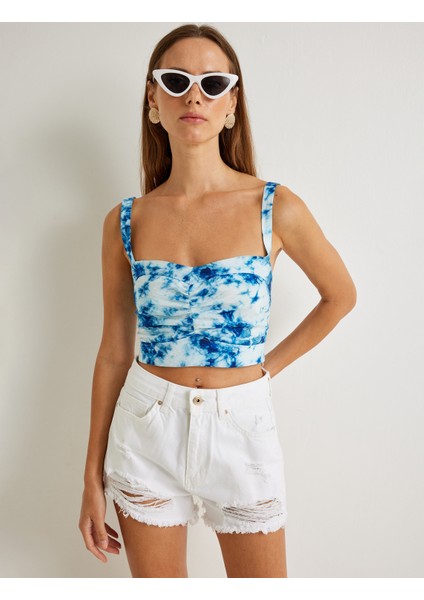 x Şahika Ercümen - Askılı Crop Büstiyer Batik Desenli Drape Detaylı