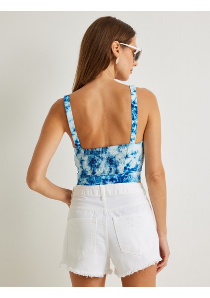 x Şahika Ercümen - Askılı Crop Büstiyer Batik Desenli Drape Detaylı