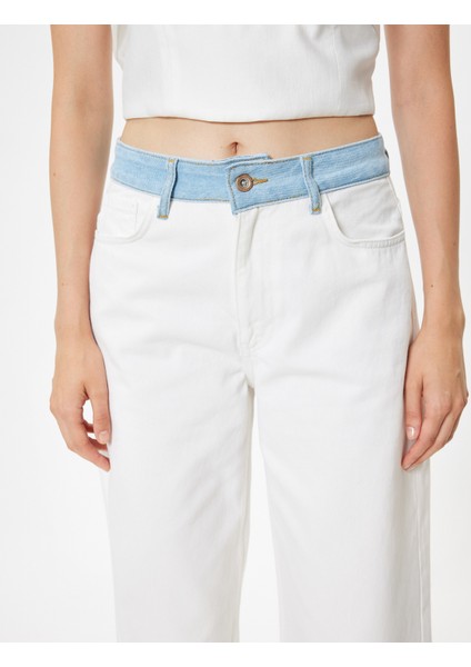 Geniş Paça Kot Pantolon Normal Bel Renk Bloklu - Wide Leg Jeans