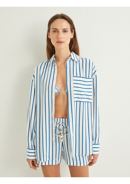 x Şahika Ercümen - Keten Karışımlı Oversize Gömlek Uzun Kollu Cep Detaylı fırsatları