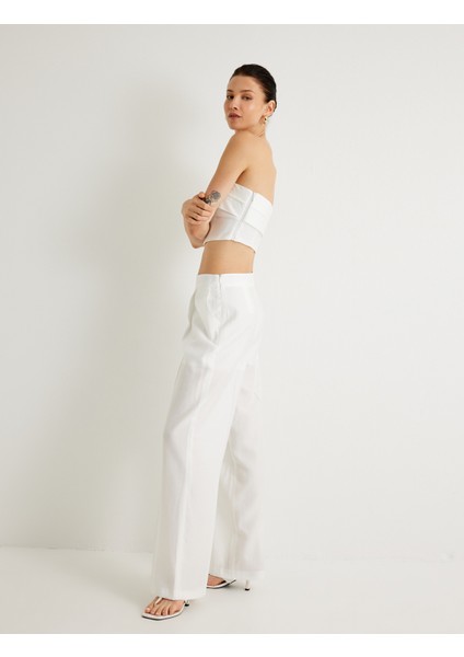 x Melis Ağazat - Geniş Paça Pantolon Tensel Kumaş Yarım Astarlı Pile Detaylı Cepli