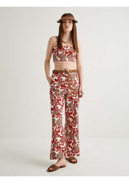 x Melis Ağazat - Kemerli Çiçek Desenli Pantolon fiyatları