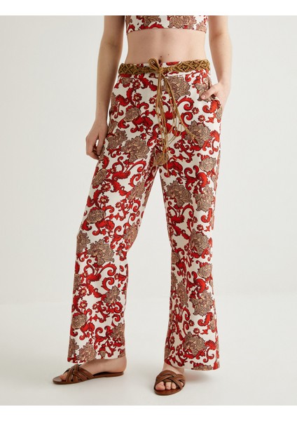 x Melis Ağazat - Kemerli Çiçek Desenli Pantolon fırsatları