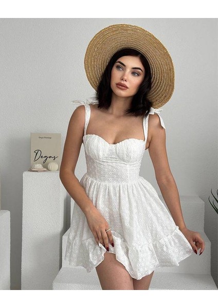 Askısı Bağlamalı Mini Güpür Elbise indirimleri