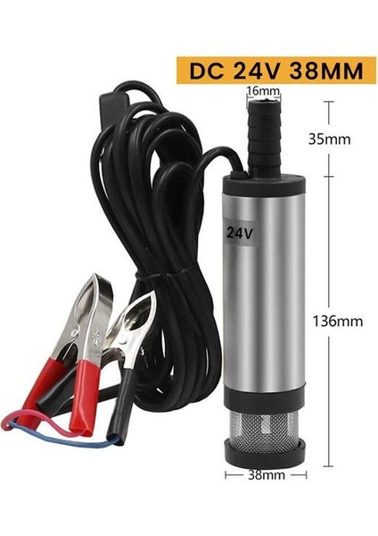 24 Volt Mazot Yağ Aktarma Pompası, Dc Mini Dalgıç Pompa Süzgeçli 38 mm Dış Çap