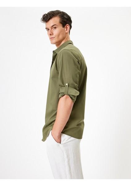 Klasik Gömlek Uzun Kollu Düğmeli Kol Detaylı Pamuklu