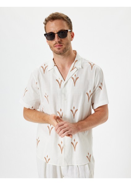 Kısa Kollu Gömlek Etnik Desenli Pamuklu
