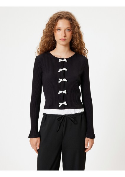 Fiyonklu Hırka Bisiklet Yaka Uzun Kollu Düğmeli modelleri