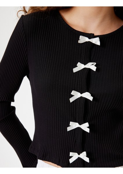 Fiyonklu Hırka Bisiklet Yaka Uzun Kollu Düğmeli indirimleri