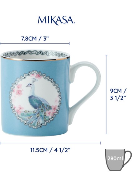 Fine China 280ML Düz Taraflı Kupa Tavus Kuşu
