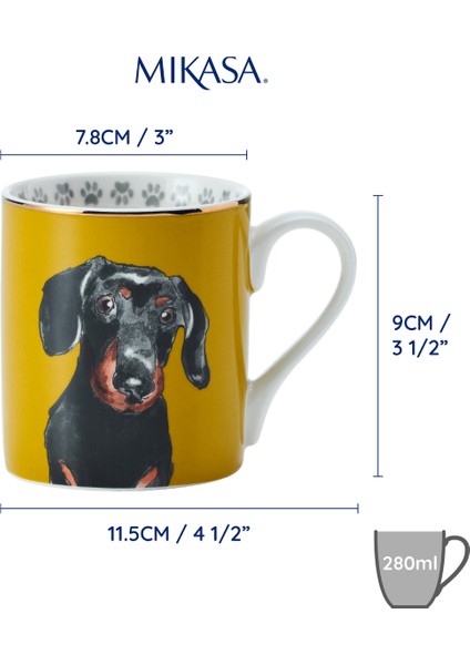 Mkcandasch Fine China 280ml Düz Taraflı Kupa Dashchund