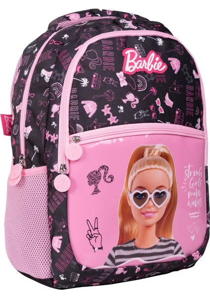 Barbie Büyük Boy 3 Bölmeli Cepli Çocuk Okul Sırt Çantası Siyah-Pembe