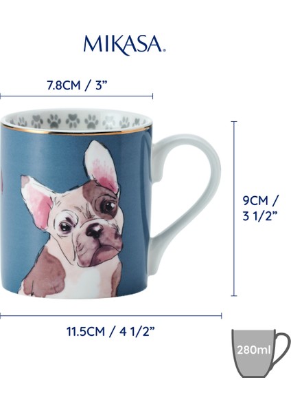 Fine China 280ML Düz Taraflı Kupa Fransız Bulldog