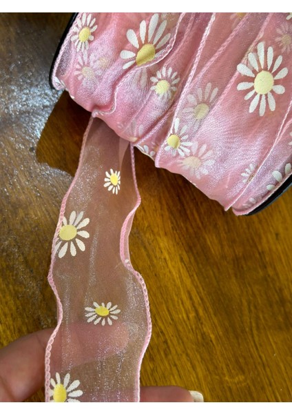 Papatya Desenli Tül Şerit Dikiş Giyim Aksesuarı En 5 cm (1 Metre )