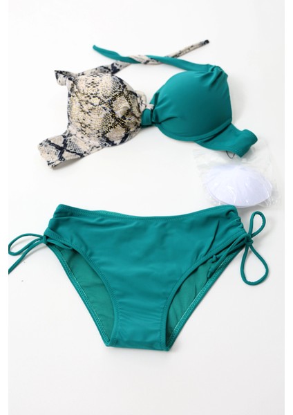 Kadın Turkuaz Bej Taş Bloklu Yüksek Bel Toparlayıcı Bikini Takım HZL24S-LC3335 modelleri