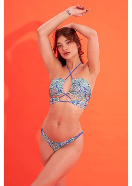 Renkli Marana Boyundan Bağlamalı Tek Üst Bikini fiyatları