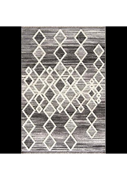 Gri Geometrik Desenli Salon Halısı - Baklava Desenli Yumuşak İskandinav Halı- Hoom Rugs Step 2206