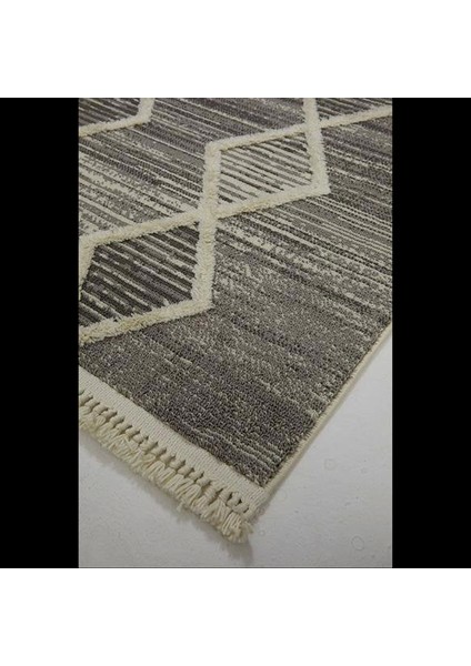 Gri Geometrik Desenli Salon Halısı - Baklava Desenli Yumuşak İskandinav Halı- Hoom Rugs Step 2206