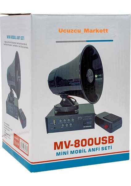 Mıknatıslı USB Kayıt Siren Mini Pazarcı Anfi Seti (Anfi+Hoparlör+Mikrofon)