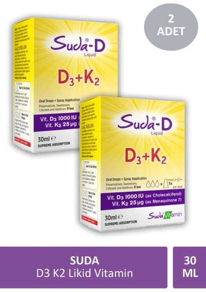 D3 K2 Likid Vitamin 30 ml x 2 Adet